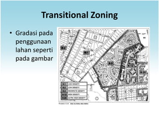 Transitional Zoning
• Gradasi pada
  penggunaan
  lahan seperti
  pada gambar
 