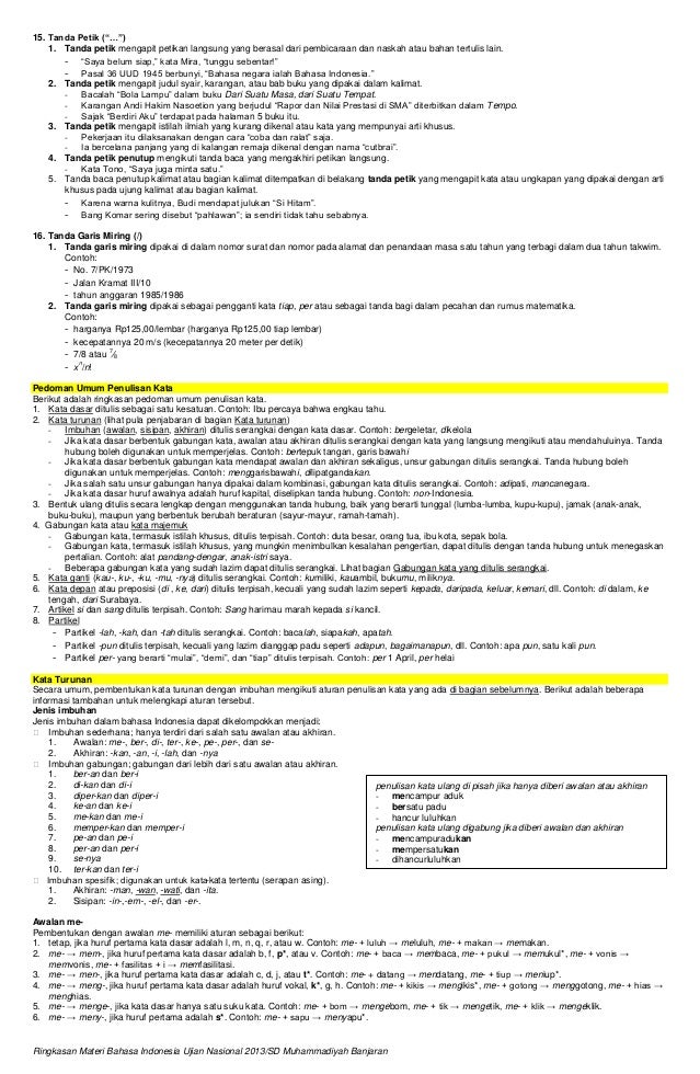 Ringkasan materi bahasa indonesia ujian nasional sd 2013 