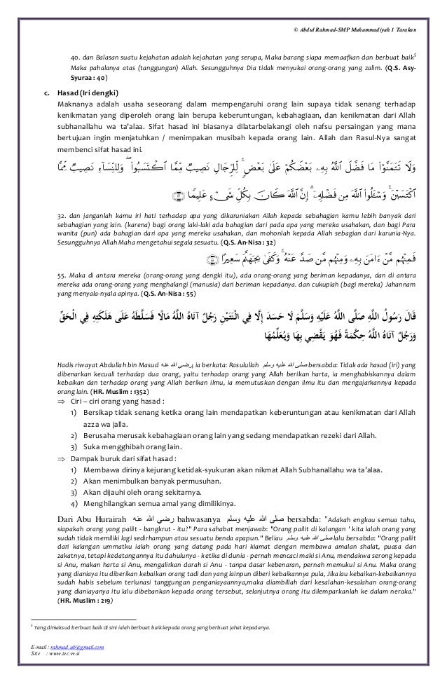 Ringkasan Materi PAI Kelas 8 Bab 4 Akhlak Mazmumah