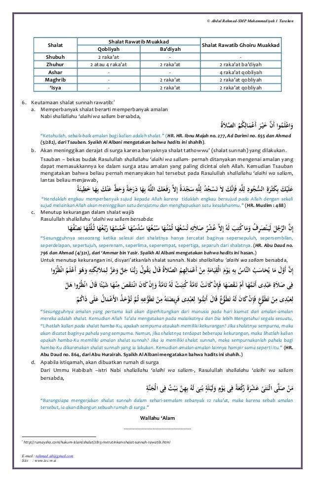 Ringkasan Materi Pai Kelas 8 Bab 5 Shalat Sunnah Rawatib