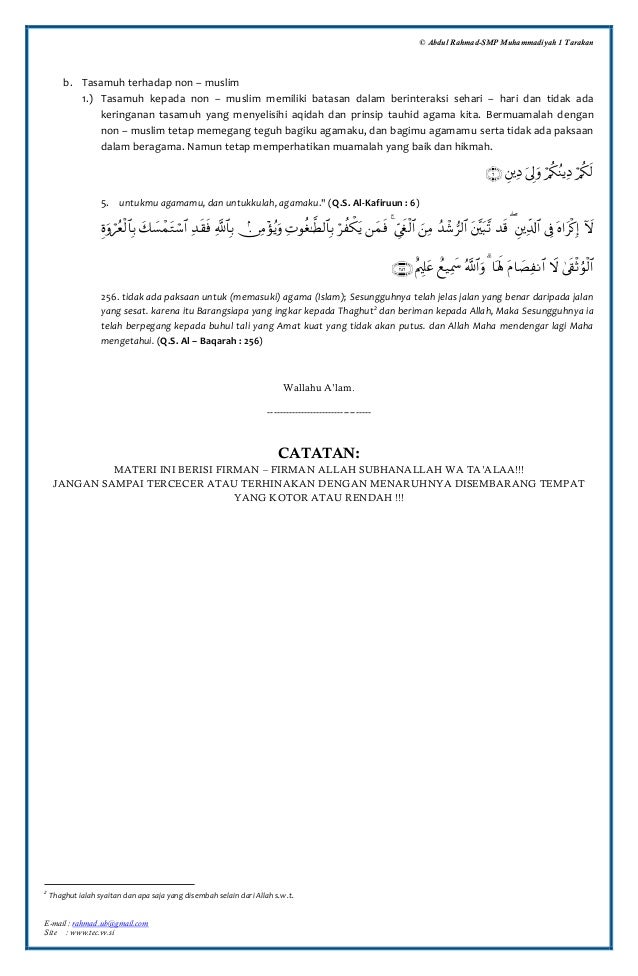 Ringkasan Materi Pai Kelas 9 Bab 4 Qana Ah Dan Tasamuh