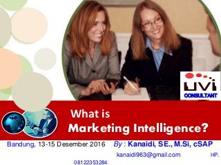 What is
Marketing Intelligence?
Bandung, 13-15 Desember 2016 By : Kanaidi, SE., M.Si, cSAP
kanaidi963@gmail.com HP.
08122353284
CONSULTANT
 