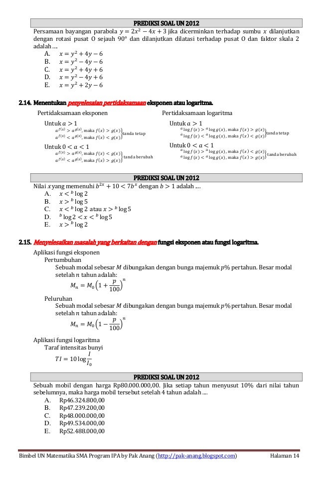 Ringkasan Materi Un Matematika Sma Per Indikator Kisi Kisi Skl Un 2012