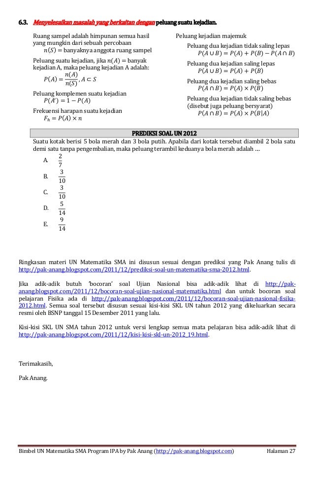 Ringkasan Materi Un Matematika Sma Per Indikator Kisi Kisi Skl Un 2012