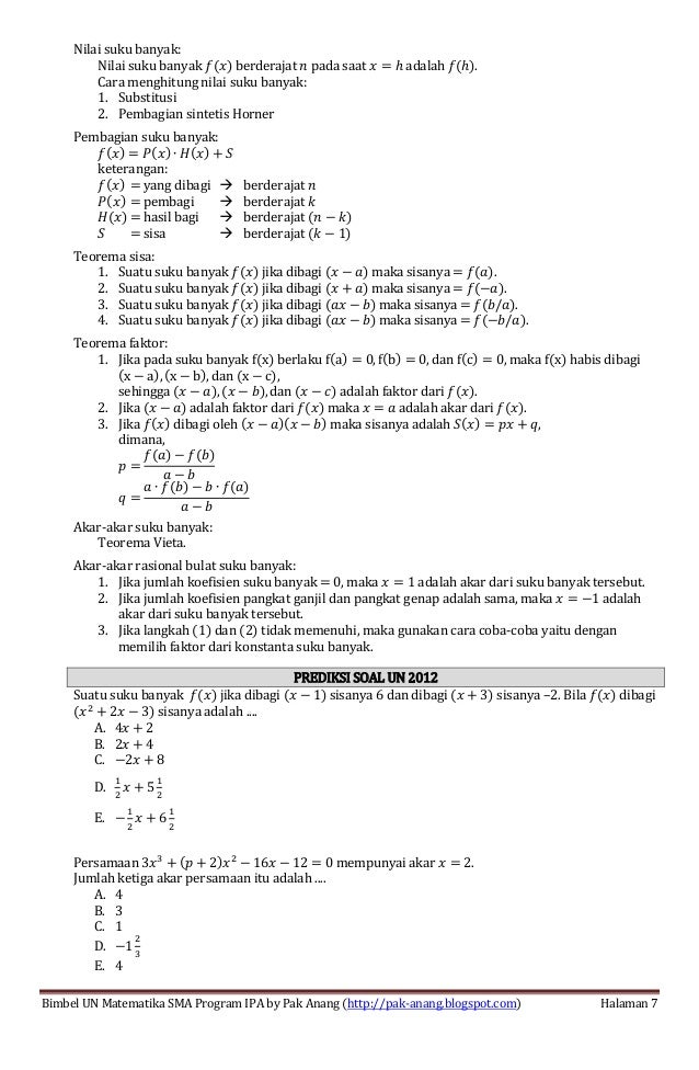 Ringkasan Materi Un Matematika Sma Per Indikator Kisi Kisi Skl Un 2012