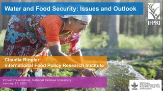 Water and Food Security: Issues and Outlook
Claudia Ringler
International Food Policy Research Institute
Virtual Presentation, National Defense University
January 27, 2022
 