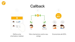 Defina uma
chamada a realizar
Nós chamamos você e seu
amigo
Economize até 90%
Callback
Save
90%
 