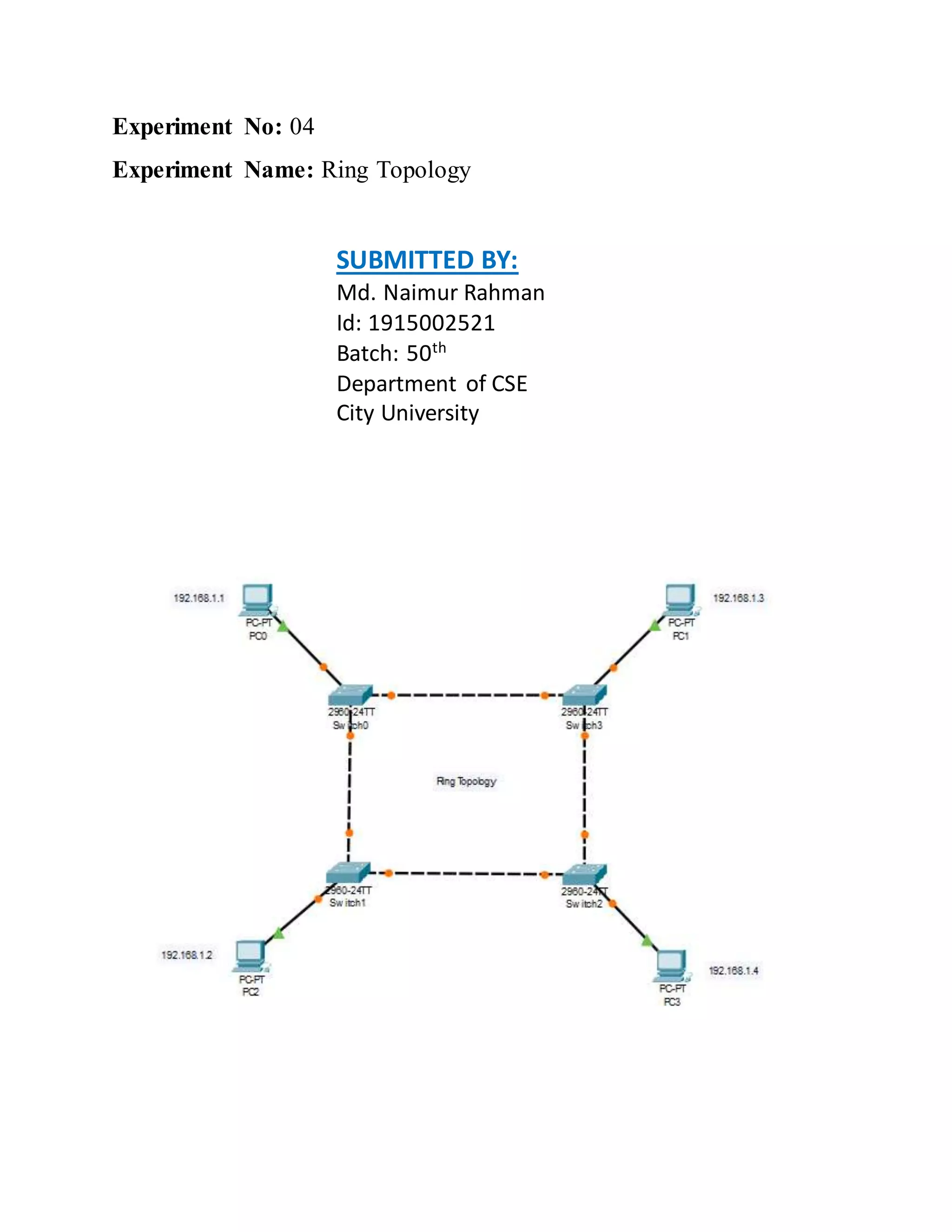 Ring Topology Design in Cisco Packet Tracer | DOCX