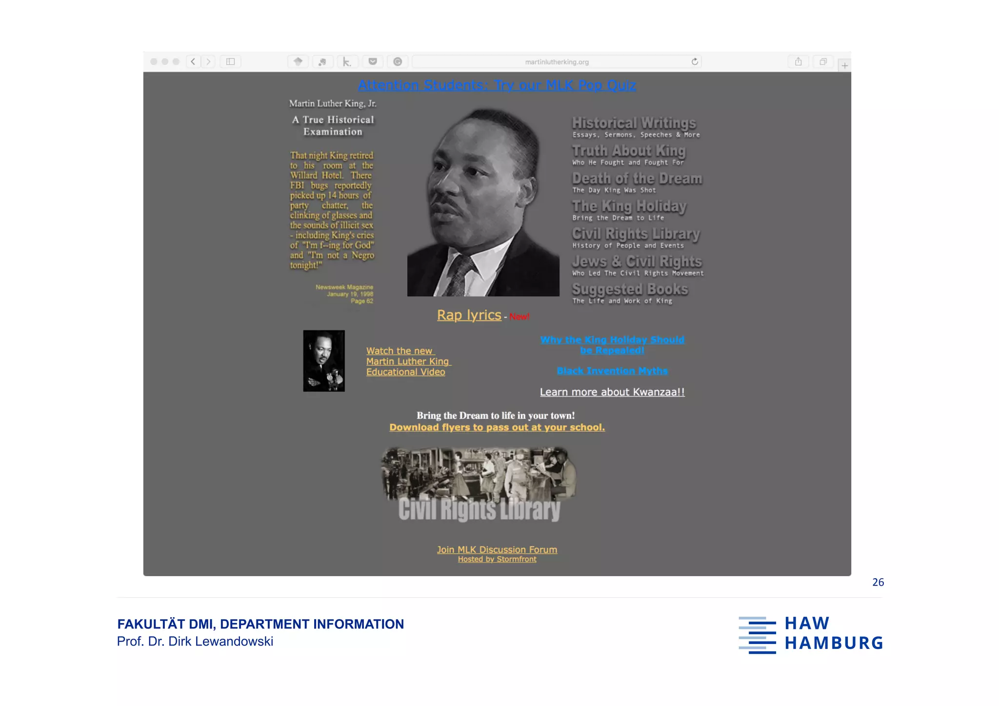 FAKULTÄT DMI, DEPARTMENT INFORMATION
Prof. Dr. Dirk Lewandowski
26	
 