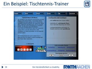 WörterTöneVerbales ModellselectingwordsorganizingwordsVorwissenintegratingBilderBilderBildhaftesModellselectingimagesorganizingimages7 Prinzipien des Multimedia-DesignsMultimedia-PrinzipPrinzip der räumlichen KontiguitätPrinzip der zeitlichen KontiguitätModalitäts-PrinzipKohärenz-PrinzipRedundanz-PrinzipPrinzip der individuellen UnterschiedeVon Verständlichkeit zu Usability35