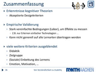 eLearning Forschung – Modelle, Usability, …Von Verständlichkeit zu Usability37