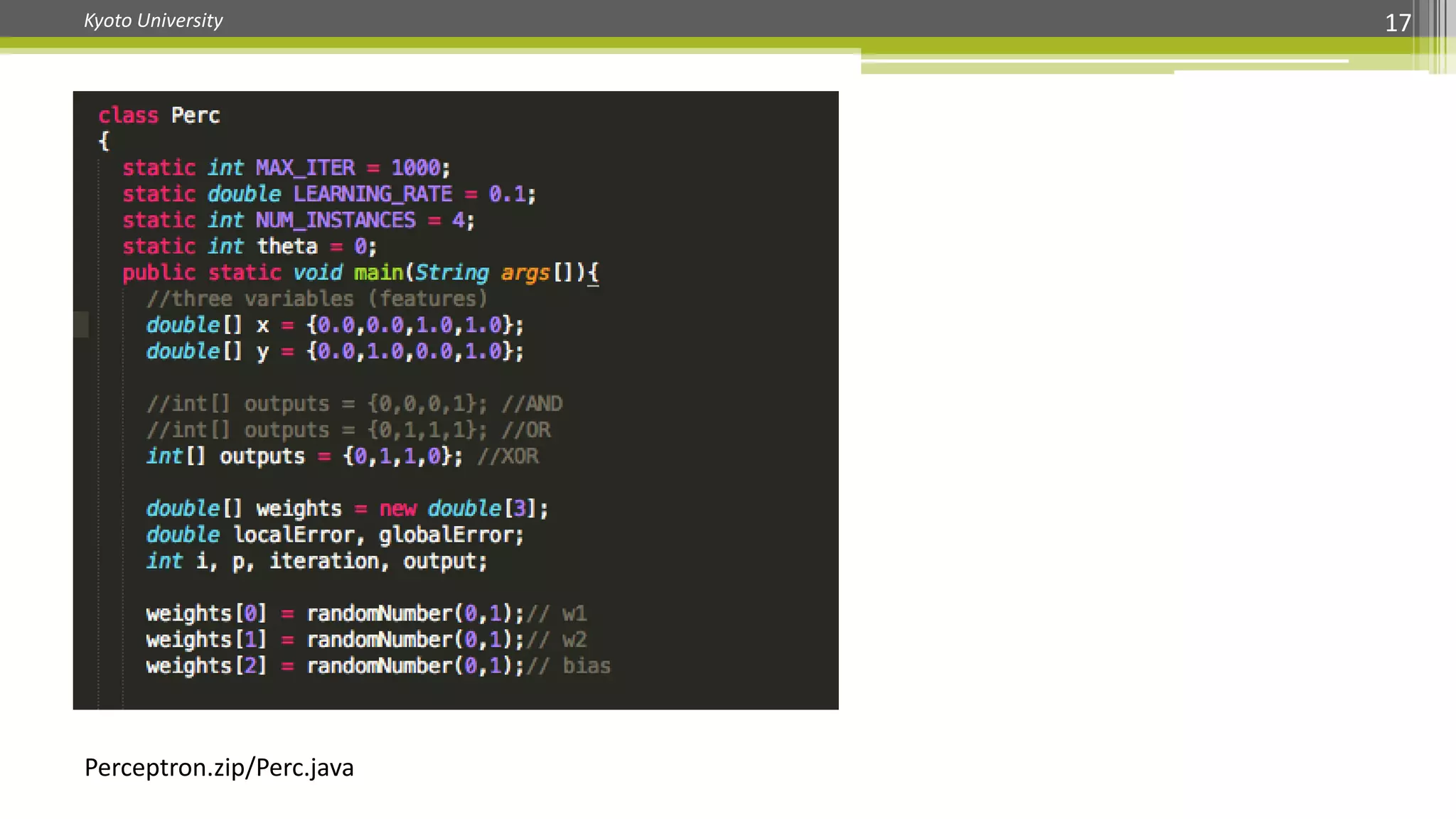 Kyoto University 17
Perceptron.zip/Perc.java
 