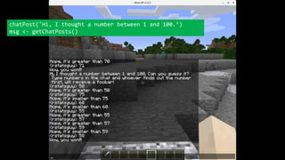 chatPost('Hi, I thought a number between 1 and 100.’)
msg <- getChatPosts()
 