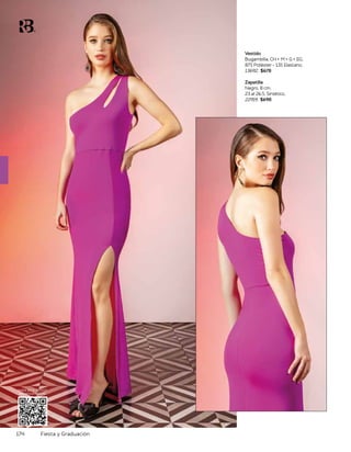 174 Fiesta y Graduación
MIRA ESTE OUTFIT
EN MOVIMIENTO
Vestido
Bugambilia, CH • M • G • EG,
87% Poliéster - 13% Elastano,
13692, $678
Zapatilla
Negro, 8 cm,
23 al 26.5, Sintético,
22919, $698
 