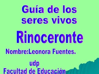 Guía de los  seres vivos Rinoceronte Nombre:Leonora Fuentes. udp Facultad de Educación 