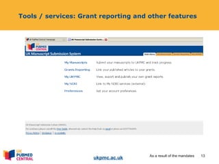Tools / services: Grant reporting and other features 