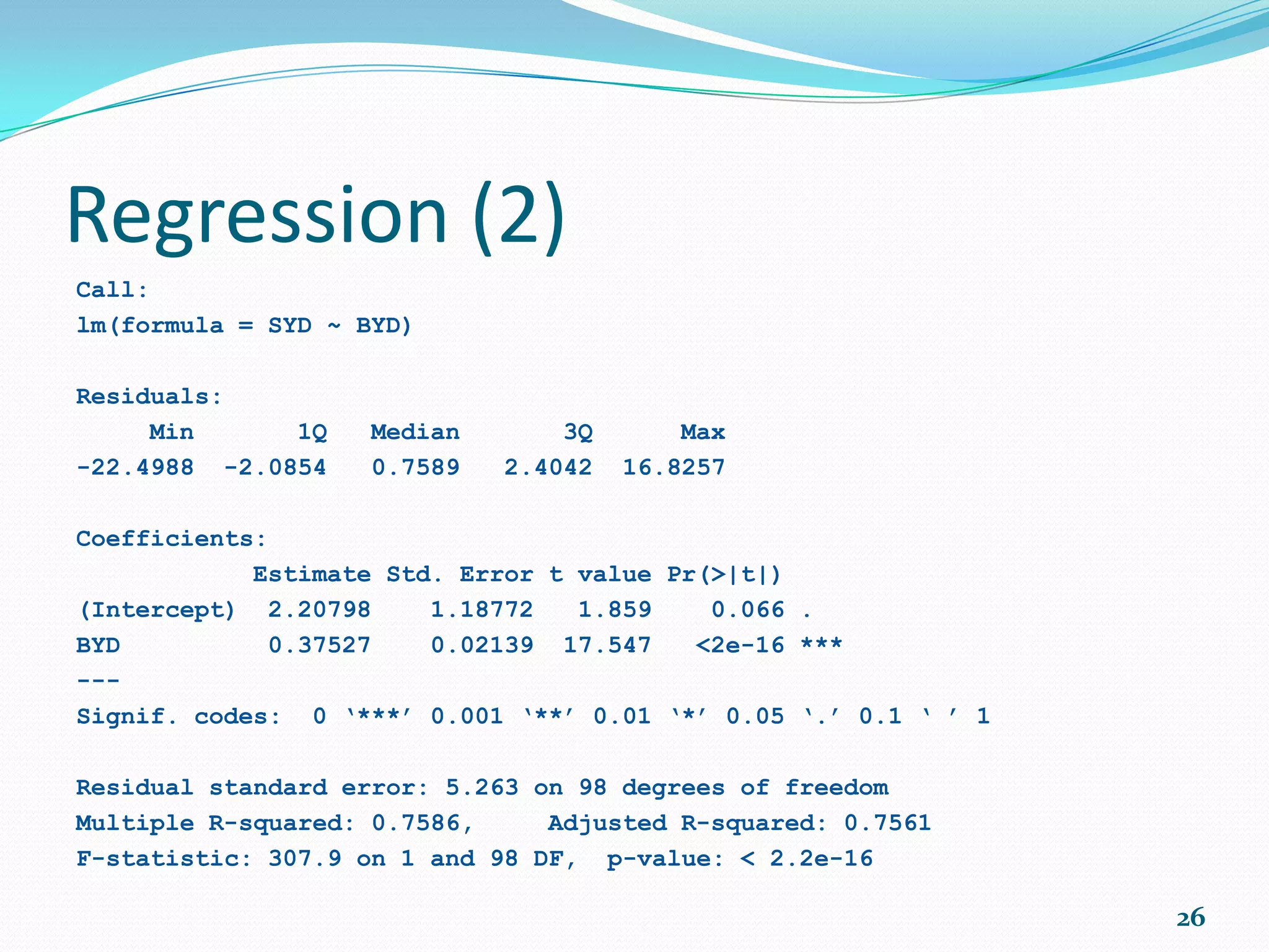 Data Visualization (5)  Histograms show a frequency distribution hist(qsec, col="gray") 26 