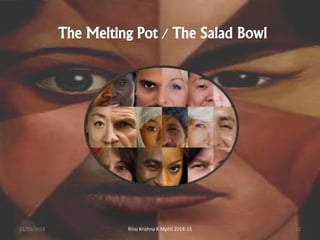 The Melting Pot / The Salad Bowl 
11/25/2014 Rinu Krishna K Mphil 2014-15 12 
 