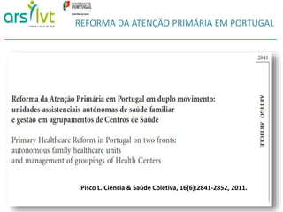Í N D I C E 
1. A reforma da Atenção Primária em Portugal 
2. A ARSLVT 
3. As Unidades de Saúde Familiar 
4. Os Agrupament...