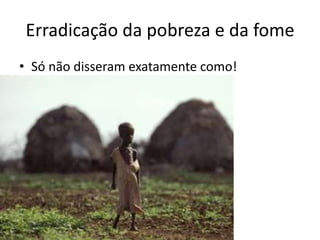 Erradicação da pobreza e da fome
• Só não disseram exatamente como!
 