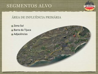 SEGMENTOS ALVO

 ÁREA DE INFLUÊNCIA PRIMÁRIA

 ๏ Zona Sul
 ๏ Barra da Tijuca
 ๏ Adjacências
 