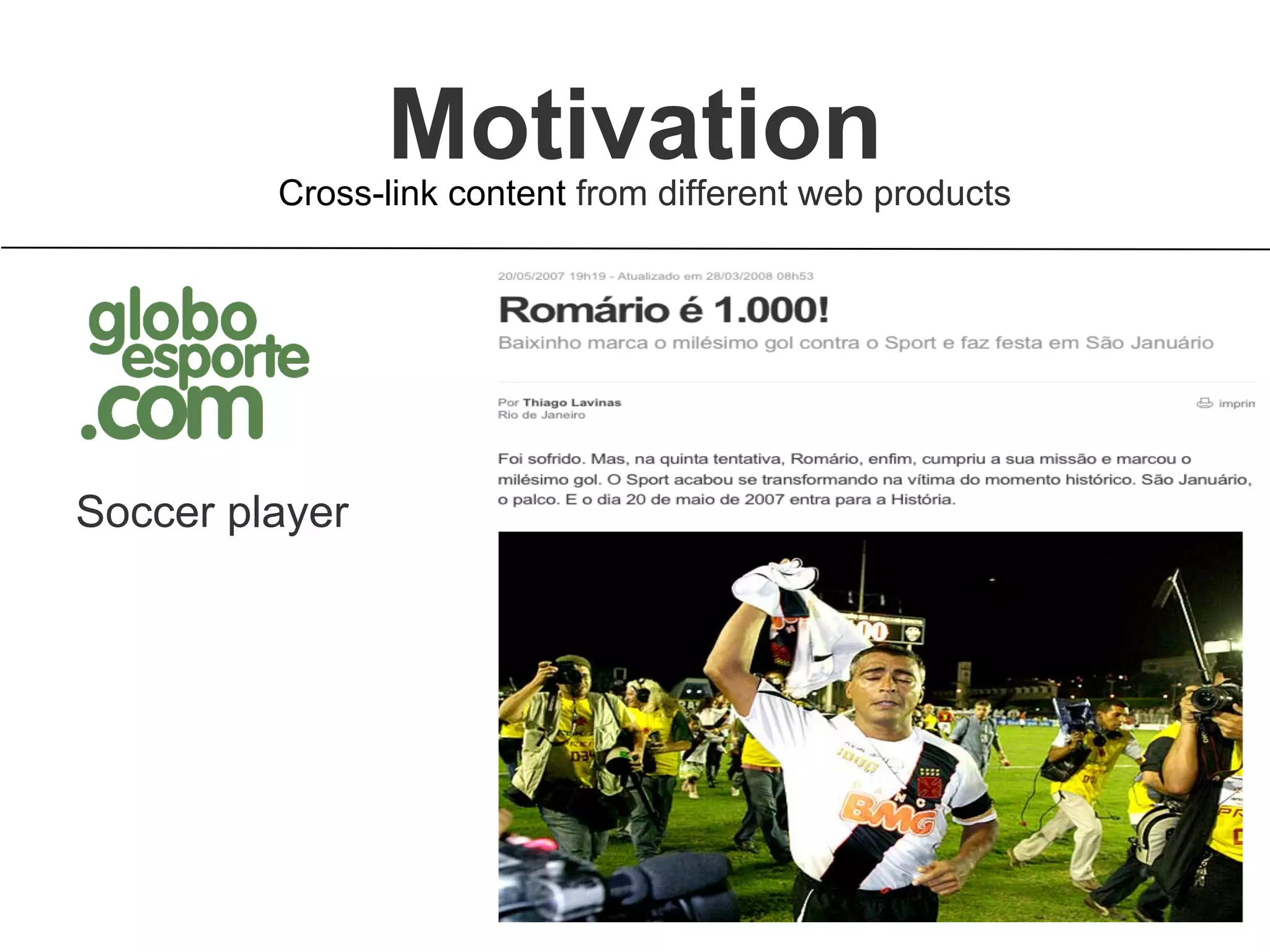 Motivation
Soccer player
Cross-link content from different web products
 