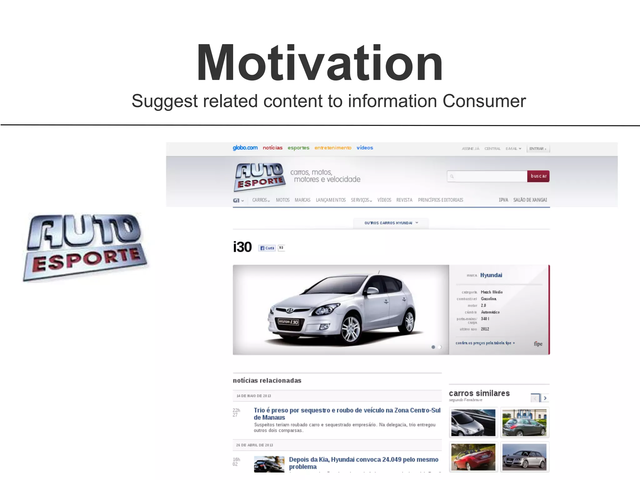 Suggest related content to information Consumer
Motivation
 