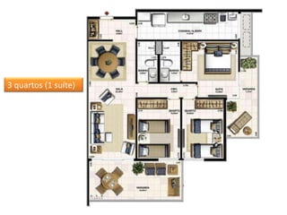 3 quartos (1 suíte)
 