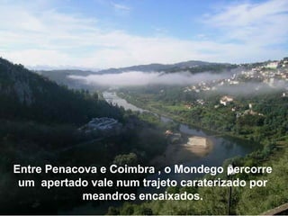 Entre Penacova e Coimbra , o Mondego percorre
 um apertado vale num trajeto caraterizado por
            meandros encaixados.
 