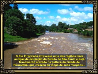 O Rio Piracicaba atravessa uma das regiões mais antigas de ocupação do Estado de São Paulo e está firmemente cravado na cultura da cidade de Piracicaba, que cresceu ao longo de suas margens... 