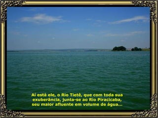 Aí está ele, o Rio Tietê, que com toda sua exuberância, junta-se ao Rio Piracicaba, seu maior afluente em volume de água... 