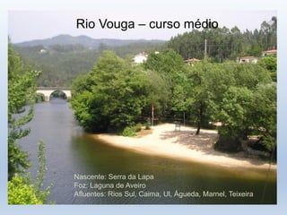 Rio Vouga – curso médio
Nascente: Serra da Lapa
Foz: Laguna de Aveiro
Afluentes: Rios Sul, Caima, Ul, Águeda, Marnel, Teixeira
 