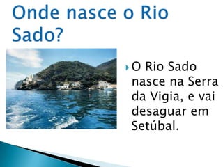 ORio Sado
nasce na Serra
da Vigia, e vai
desaguar em
Setúbal.
 