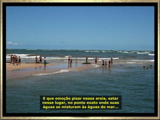 E que emoção pisar nessa areia, estar
nesse lugar, no ponto exato onde suas
águas se misturam às águas do mar...
 