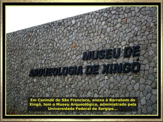 Em Canindé do São Francisco, anexo à Barrabem do
Xingó, tem o Museu Arqueológico, administrado pela
         Universidade Federal de Sergipe...
 