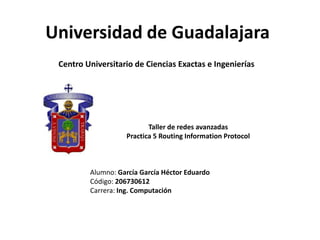 Universidad de Guadalajara
Centro Universitario de Ciencias Exactas e Ingenierías

Taller de redes avanzadas
Practica 5 Routing Information Protocol

Alumno: García García Héctor Eduardo
Código: 206730612
Carrera: Ing. Computación

 