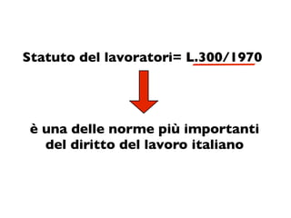 Statuto del lavoratori= L.300/1970




 è una delle norme più importanti
   del diritto del lavoro italiano
 