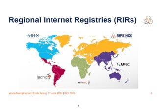 Vesna Manojlovic and Emile Aben | 17 June 2020 | IMV 2020
Regional Internet Registries (RIRs)
8
8
 