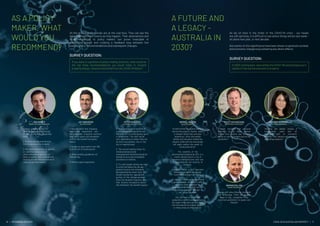 16 | RIPEHOUSE ADVISORY COVID-19 VS AUSTRALIAN PROPERTY | 17
MICHAEL MARTIN
BUYERS AGENT
“In 2020 COVID-19 property will be a
blip on the property market, albeit
a sharper blimp than previous
downturns. Once the market
settles and any panic selling has
slowed, yields will rise and people
will again realise the power of
bricks and mortar.
The volatility of the
sharemarket dropping by 35% in a
month will live long in a lot of
investors memories and we'll see
a move back to the security of
property.
Everyone needs a roof over their
heads and property will always
come back strong in Australia.
As the work from home movement
grows hrough necessity it will
become more apparent to
employers that their staff are not
required as previosly thought in
the office as much.
This will help to spread the
popluation a little more away from
the major inner city hubs and more
into the suburbs providing support
to these areas as time goes on.”
IAN UGARTE
DEVELOPER AND EDUCATOR
“1. Open up better policy for
rooming and boarding through
private certification. Especially
NSW .
2. A rental subsidy paid directly
from Government to landlord.
3. Mortgage assistance to owners
or cashflow assistance to
unencumbered properties to
make property cash flow neutral.
Its going to cost the Government in
negative gearing anyway.”
ANTONIA MERCORELLA
REIQ PRESIDENT
“Housing will always remain a
fundamental need and an
important part of economic
stability. The industry will see more
technology adoption.”
DAMIAN COLLINS
REIWA PRESIDENT
“People will value lifestyle more and
use technology. There will be less
draw to big, congested cities
and more gravitation to space and
lifestyle”
PETER KOULIZOS
ACADEMIC AND LECTURER
“1. Rent assistance for tenants. It
could be a percentage of the rent
that they are currently paying, up to
a certain limit. The limit would
vary depending on where they live
as rents vary greatly; city to city,
city to regional area.
2. The normal waiting times for
rental assistance (and
unemployment benefits) should be
waived so as to give immediate
assistance to tenants.
3. If a self funded retiree has their
in-come fall below the old age
pension income test threshold
(disregarding the asset test), they
should receive the appropriate
portion of the old age pension.
Once the situation improves and
their income increases to above
this threshold, this benefit ceases.”
SCOTT HOCHGESANG
INVESTMENT STRATEGIST
“Foreign investors will perceive
Australia as an Oasis against
future virus events due to easy
ability to control borders and its low
population.”
JAY ANDERSON
BUYERS AGENT
“I actually think that stopping
open home inspections and
banning public in-person auctions
that are in place will somewhat
protect the market from panic
sellers.
1. Enable an easy switch from P&I
to IO for a 6-12 month period.
2. Relax lending guidelines for
refinancing.
3. Rental support payments.
AS A POLICY
MAKER, WHAT
WOULD YOU
RECOMMEND?
A FUTURE AND
A LEGACY -
AUSTRALIA IN
2030?
On the ground professionals are at the coal face. They can see the
impact of significant events as they happen. Their observations and
recommendations to policy makers can prove invaluable in
quantifying impact and creating a feedback loop between live
events, policy recommendations and subsequent changes.
SURVEY QUESTION:
If you were in a position of policy making authority, what would be
the top three recommendations you would make to insulate
property (values, tenancy and rental) from the COVID-19 fallout?
As we sit here in the midst of the COVID-19 crisis - our heads
are still spinning. It is difficult to see where things will be next week -
let alone next year, or next decade.
But events of this significance have been shown to generate societal
and economic change long outlasting any direct effects.
SURVEY QUESTION:
In 2030, looking back, what will be the COVID-19’s lasting legacy as it
relates to how we live and work in property
 