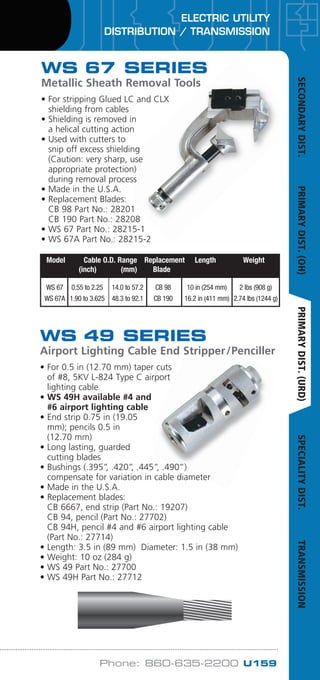 ELECTRIC UTILITY
DISTRIBUTION / TRANSMISSION
Phone: 860-635-2200 U159
	 Model	 Cable O.D. Range	 Replacement	 Length	 Weig...