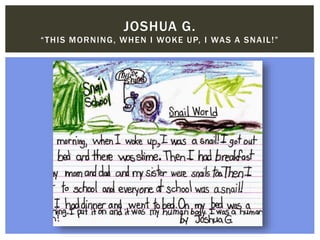 JOSHUA G.
“THIS MORNING, WHEN I WOKE UP, I WAS A SNAIL!”
 