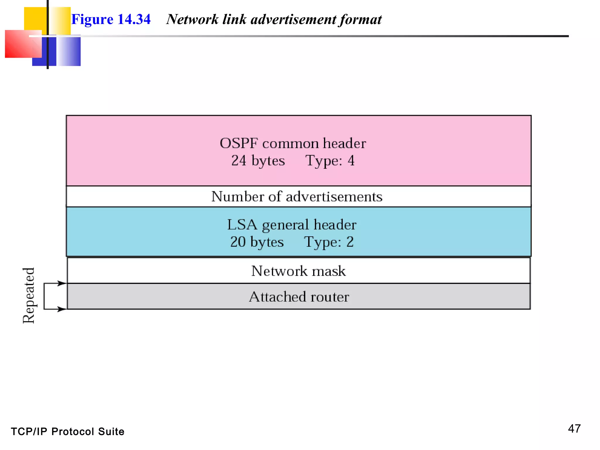 TCP/IP Protocol Suite 47
Figure 14.34 Network link advertisement format
 