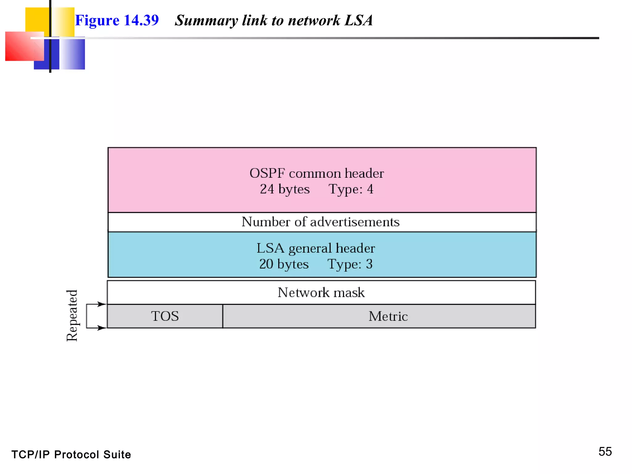 TCP/IP Protocol Suite 55
Figure 14.39 Summary link to network LSA
 