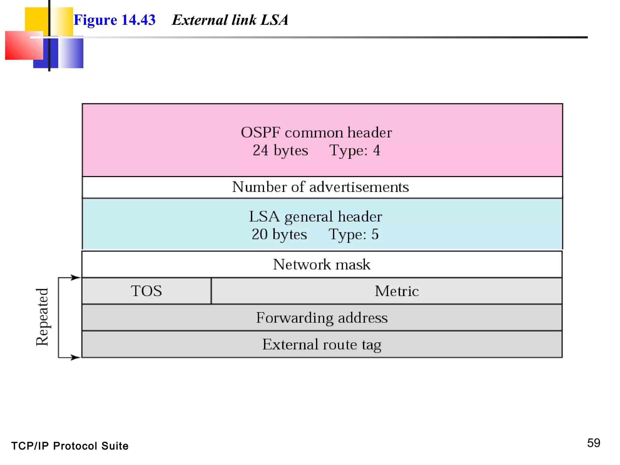 TCP/IP Protocol Suite 59
Figure 14.43 External link LSA
 