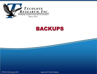 BACKUPS




PRT#116 06 January 2012    Approved for Public Release   16
 