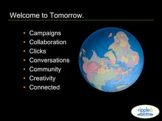 Welcome to Tomorrow.CampaignsCollaborationClicksConversationsCommunityCreativityConnected