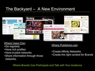 The Backyard –  A New Environment<br />Where Users Can: <br /><ul><li>Go regularly