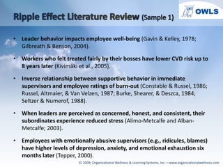 Ripple Effect Literature Review (Sample 1)<br />Leader behavior impacts employee well-being (Gavin & Kelley, 1978; Gilbrea...