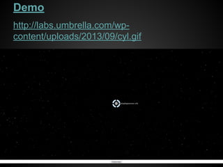 Demo
http://labs.umbrella.com/wpcontent/uploads/2013/09/cyl.gif
load https://sgraph.umbrella.
com/thibault/Web/?name=xvaxsxbptmerjb.com

 