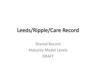 Leeds/Ripple/Care Record
Shared Record
Maturity Model Levels
DRAFT
 